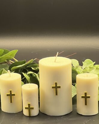 Faith Pillar Candle Set – Handcrafted Wax Candles with Gold Cross