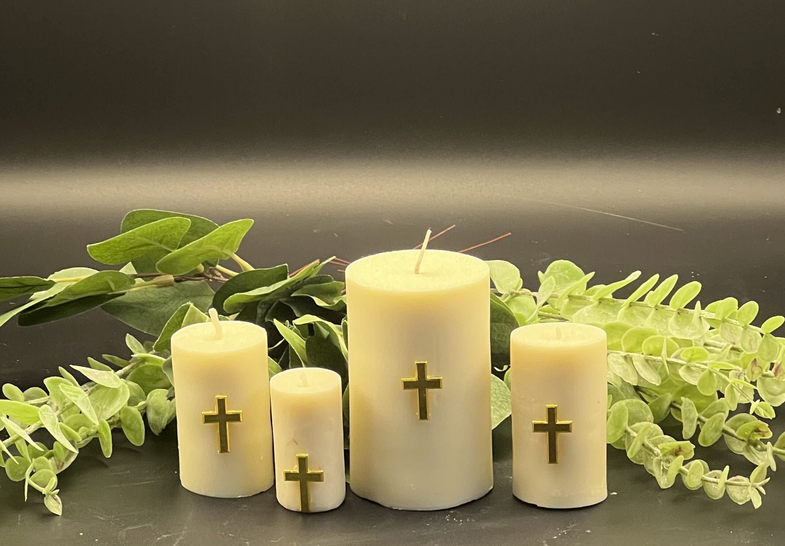 Faith Pillar Candle Set – Handcrafted Wax Candles with Gold Cross
