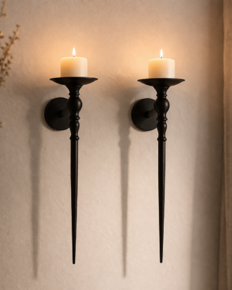 Elegant Black Wall Candle Sconce Set