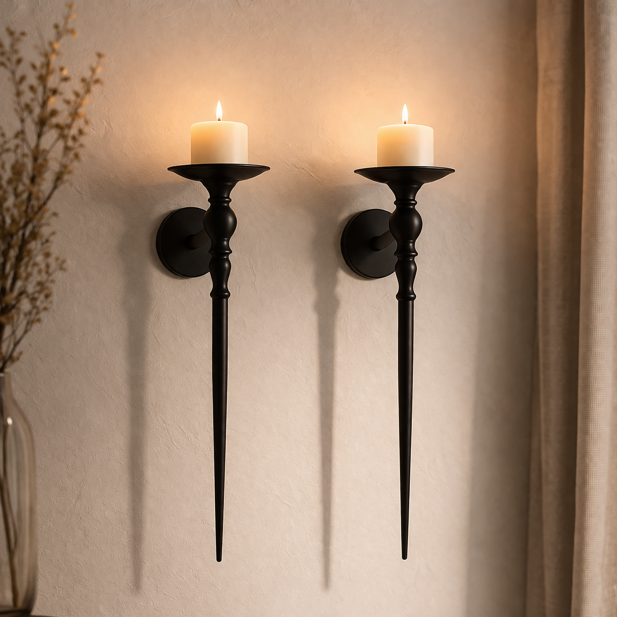 Elegant Black Wall Candle Sconce Set