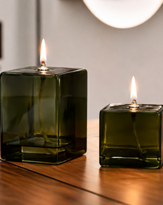 Emerald Glass Oil Candle Set
