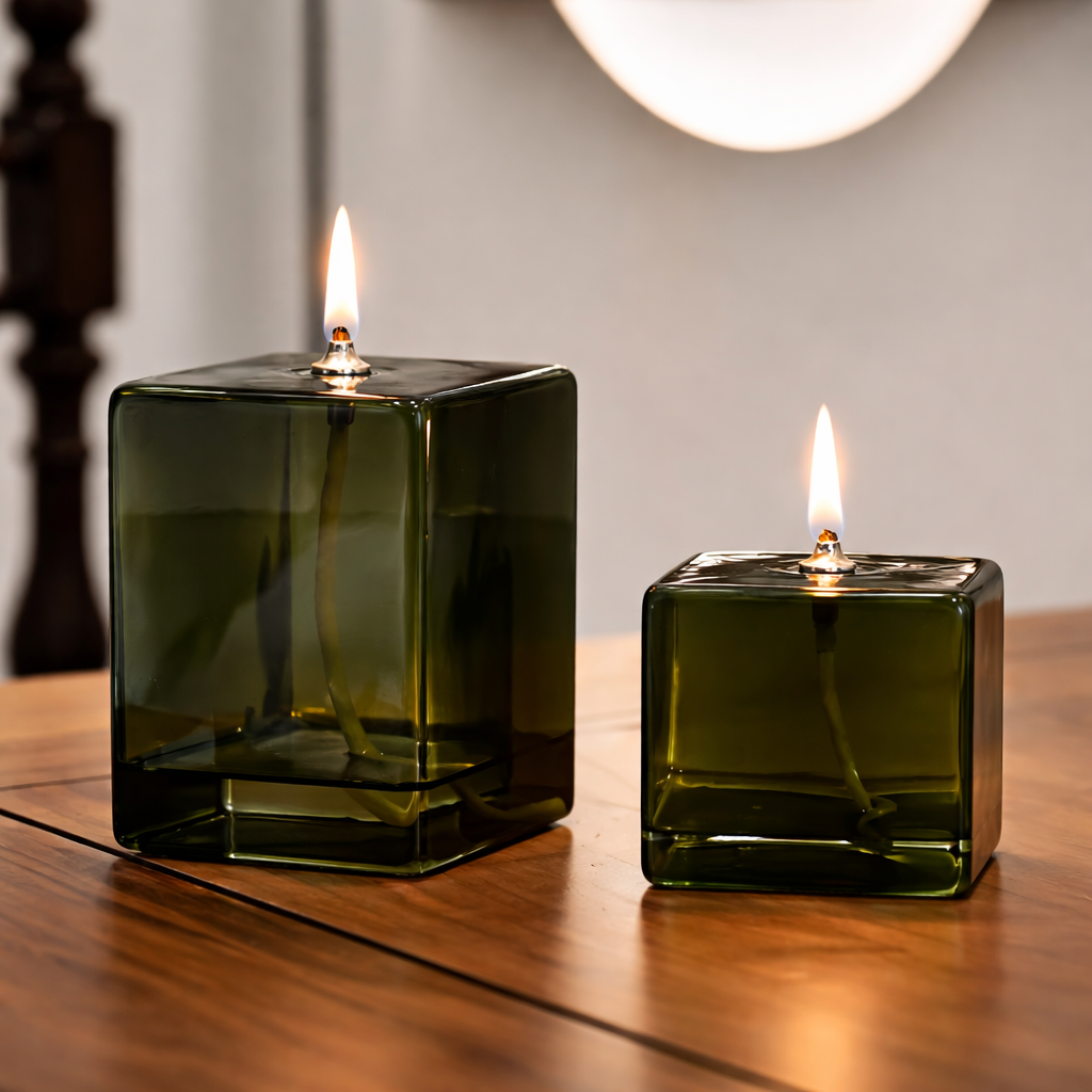 Emerald Glass Oil Candle Set
