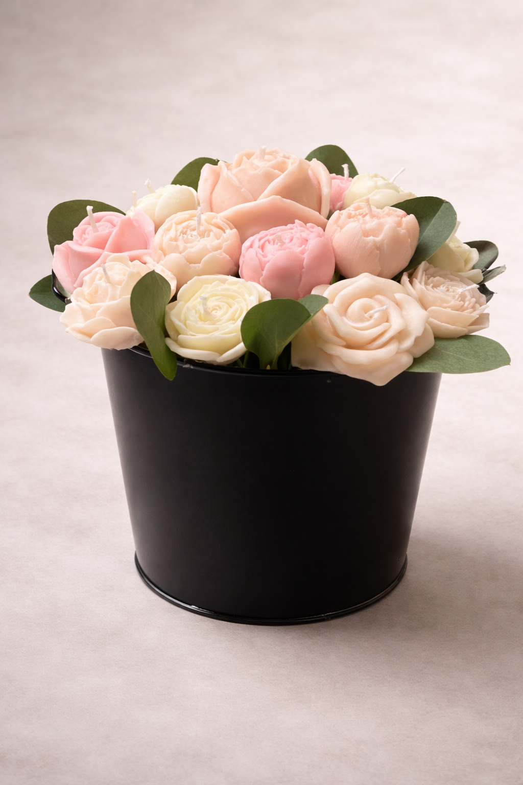 Rose Candle Bouquet in Matte Black Vase
